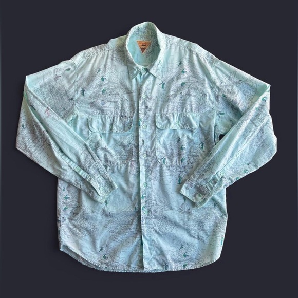 United Colors Of Benetton Other - Vintage 1980’s Benetton aqua blue map print button up shirt looks like a M/L